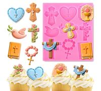 JarThenaAMCS Baptism Fondant Molds First Communion Cross Silicone Baking Mould for Handmade DIY Chocolate Candy Clay Candle Cookie Ice Cube Party Decor Supplies