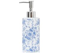 JarThenaAMCS Blue Floral Soap Dispenser Vintage Flower Butterfly Glass Dispenser with Pump Refillable Chinoiserie Liquid Soap Container for Farmhouse Home Kitchen Bathroom Countertop