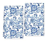 JarThenaAMCS Blue White Floral Kitchen Towel Vintage Boho Flower Dish Towels 18 x 28 Inch Hand Drying Tea Towel for Cooking Baking Cleaning, 2Pcs