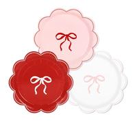 JarThenaAMCS Bow Paper Plate Bowknot Scalloped Disposable Plate Red Pink White 9 Inch Tableware Dinner Plate for Home Bachelorette Party Decor, 48Pcs