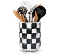 JarThenaAMCS Checkered Ceramic Utensil Holder Watercolor Black White Plaid Utensil Crock for Home Kitchen Countertop Storage Organizer, Set of 2