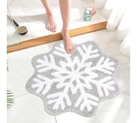 JarThenaAMCS Christmas Bathroom Rug Grey Snowflake Tufted Bath Mat Absorbent Non Slip Shower Rug Front Door Mat for Winter Xmas Home Room Entrance