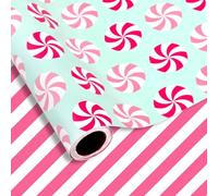 JarThenaAMCS Christmas Candy Wrapping Paper - Mini Roll - 17 In x 32.8 Ft Pink Green Peppermint Stripe Gift Wrap Paper for DIY Crafts Xmas Birthday Holiday Party, Double-Sided