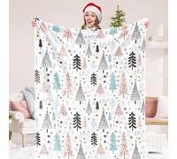 JarThenaAMCS Christmas Fuzzy Blanket Pastel Xmas Tree Throw Blanket 50 x 60 Inch Blue Pink Forest Blanket for Winter Home Chair Sofa Couch Bed