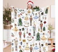 JarThenaAMCS Christmas Fuzzy Blanket White Nutcracker Throw Blanket 60 x 70 Inch Cartoon Xmas Flannel Blanket for Winter Home Chair Sofa Bed Couch