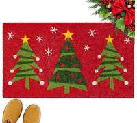 JarThenaAMCS Christmas Natural Coir Doormat Red Xmas Tree Snowflake Welcome Floor Mat Non-Slip Entrance Door Rugs for Indoor Outdoor Bathroom Decor, 16.5 x 29 Inch