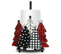 JarThenaAMCS Christmas Paper Towel Holder Waterclor Buffalo Plaid Xmas Tree Kitchen Decor Accessories Large Metal Towel Holder Stand for Winter Home Bathroom Countertop