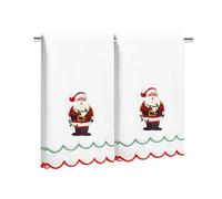 JarThenaAMCS Christmas Scalloped Hand Towels Santa Embroidered Cotton Bathroom Towel Winter Absorbent Bath Towel for Holiday Hand Drying Cleaning Cooking, 29.5 x 13.7 Inch, 2Pcs