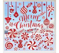 JarThenaAMCS Christmas Window Clings Candy Cane Xmas Ball Window Stickers Red White Reusable PVC Window Decal Decorations for Winter Glass Mirror Decor, 8 Sheets