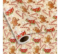 JarThenaAMCS Christmas Wrapping Paper -Mini Roll- 17 In x 32.8 Ft Gingerbread Man Candy Cane Gift Wrap Paper for DIY Crafts Xmas Party Supplies