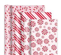 JarThenaAMCS Christmas Wrapping Paper - Mini Roll - 17 Inch x 16.4 Ft Candy Cane Stripe Gift Wrap Paper Red Pink Decorative Art Paper for Xmas DIY Crafts, 3 Rolls