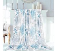 JarThenaAMCS Coral Seashell Starfish Throw Blanket Ocean Beach Coastal Theme Fuzzy Blanket Blue Decorative Soft Cozy Flannel Blanket for Summer Home Bed Sofa Couch Chair, 50 x 60 Inch