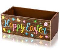 JarThenaAMCS Easter Candy Bowl Tiered Tray Decoration Wooden Serving Bowl Colorful Easter Egg Flower Candy Dish Holder for Spring Home Party Supplies Table Decor