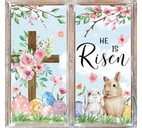 JarThenaAMCS Easter He is Risen Window Clings Bunny Egg Floral Cross Rabbit Window Stickers Double-Side Glass Decals for Spring Party Decor, 7.9 x 11.8 Inch, 9 Sheets