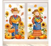 JarThenaAMCS Extra Large Fall Window Clings Scarecrow Window Stickers Double-Sided Glass Decals for Autumn Harvest Thanksgiving Home Party Decoration, 6 Sheets