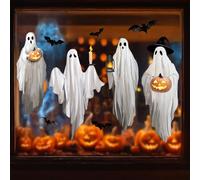 JarThenaAMCS Extra Large Halloween Ghost Window Clings Vintage Watercolor Ghost Black Bat Window Stickers Double-Sided Glass Decals for Home Classroom Office Party Decoration, 4 Sheets