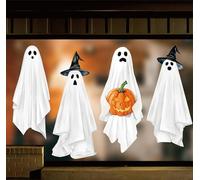 JarThenaAMCS Extra Large Halloween Window Clings Ghost Witch Hat Pumpkin Window Stickers Double-Sided Glass Decals for Home Classroom Office Party Decoration, 4 Sheets