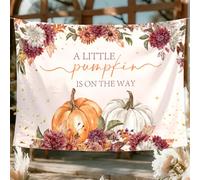 JarThenaAMCS Fall Baby Shower Backdrop A Little Pumpkin is on The Way Photography Background Banner Floral Pumpkin Photo Prop for Autumn Thanksgiving Birthday Party Decoration, 7 x 5 Ft