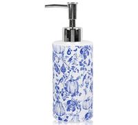 JarThenaAMCS Fall Soap Dispenser Blue Pumpkin Glass Dispenser with Pump Refillable Chinoiserie Liquid Soap Container for Autumn Harvest Thanksgiving Kitchen Bathroom Countertop