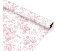 JarThenaAMCS Floral Wrapping Paper Mini Roll 17in x 32.8Ft Pink White Flowers Gift Wrap Paper for Birthday Wedding Baby Shower Party Wrapping Supplies