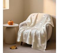 JarThenaAMCS Halloween White Ghost Throw Blanket Chenille Soft Blankets for Home Bedroom Living Room Sofa Couch Outdoor Travel, 50 x 60 Inch