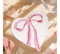 JarThenaAMCS Heart Shaped Bow Rugs White Pink Bow Bath Mat Non Slip Doormat Heart Front Mat for Valentine Home Bathroom Decoration