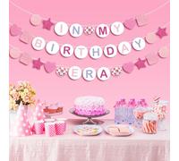 JarThenaAMCS In My Birthday Era Banner Pink Glitter Friendship Bracelet Banner Birth-Tay Era Tour Hanging Bunting Garland for Its A Girl Music Birthday Party Decor