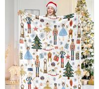 JarThenaAMCS Nutcracker Fuzzy Blanket Christmas Watercolor Nutcracker Throw Blanket Xmas Cartoon Soft Cozy Flannel Blanket for Home Party Bed Sofa Couch, 50 x 60 Inch