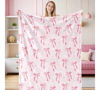 JarThenaAMCS Pink Bow Fuzzy Blanket Cute Bowknot Throw Blanket Bowtie Cozy Flannel Blanket for Valentine's Day Home Bed Sofa Couch Chair, 50 x 60 Inch