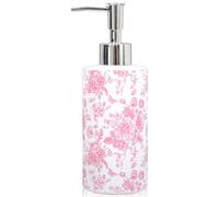 JarThenaAMCS Pink Floral Soap Dispenser Glass Dispenser with Pump Refillable Vintage Chinoiserie Flower Butterfly Liquid Soap Container for Kitchen Bathroom Countertop Decor