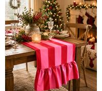 JarThenaAMCS Ruffle Velvet Table Runner Boho Pink Red Striped Rectangle Decorative Table Decoration for Farmhouse Home Kitchen Baby Bridal Shower Wedding Party Decor, 12 x 71 Inch