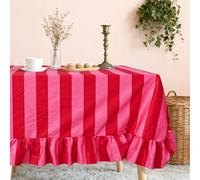 JarThenaAMCS Ruffle Velvet Tablecloth Table Cloth Boho Pink Red Striped Rectangle Decorative Table Cover for Home Kitchen Baby Shower Party Wedding Decor, 55 x 70 Inch