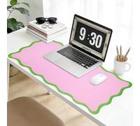 JarThenaAMCS Scalloped Desk Mat Large Mouse Pad Pink Green Stitched Nonslip Rubber Base Table Pad Waterproof Keyboard Mat for Home Office Dorm Computer Laptop Countertop Decor, 31.5 x 15.7 inch