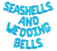JarThenaAMCS Seashells and Wedding Bells Balloon Banner Bachelorette Party Decorations Blue Alphabet Letter Foil Balloons with Straw for Beach Last Toast on the Coast Bridal Shower Decorations