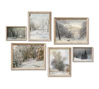 JarThenaAMCS Set of 6 Winter Wall Art Prints French Country Landscape Oil Painting Poster Rustic Snow Pine Trees Pictures Christmas Room Decor for Gallery Wall Home Nordic Decor (No Frame)