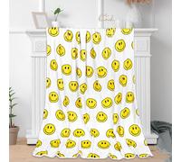 JarThenaAMCS Smile Face Fuzzy Throw Blanket Yellow Happy Face Cute Decorative Soft Cozy Flannel Blanket for Home Bed Sofa Couch Chair, 50 x 60 Inch