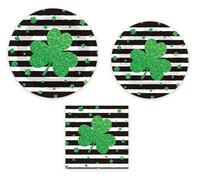 JarThenaAMCS St. Patrick's Day Tableware Set Serves 24 Shamrock Lucky Clover Stripe Paper Plates Napkins Disposable Dinnerware for Irish Party Spring Holiday Table Decor Supplies