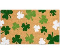 JarThenaAMCS St Patrick's Shamrock Natural Coir Doormat Green White Lucky Clover Floor Mat Non-Slip Entrance Door Rugs for Indoor Outdoor Home Bathroom Decor, 16.5 x 29 Inch