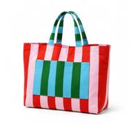 JarThenaAMCS Striped Canvas Tote Bag, Red Pink Blue Green, 15.7 x 11.8 Inch