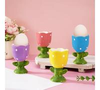 JarThenaAMCS Tulip Ceramic Egg Cup Spring and Easter Gift Set of 4 Porcelain Holder Breakfast Boiled Cooking Tools Stable Easy to Clean for Breakfast Party Dinning Time, J0172