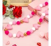 JarThenaAMCS Valentine’s Day Felt Ball Garland 3D Pink Heart Pom Ball Banner Romantic Love Hanging Bunting Garland for Wedding Anniversary Birthday Party Supplies Home Wall Decor, JT0558