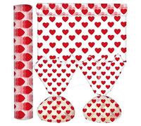 JarThenaAMCS Valentine's Day Cellophane Wrap Roll Thick Crystal Clear Cello with Red Hearts Cellophane Paper 100 Ft x 16 In 2.5 Mil Love Heart Cello Wrapping Paper for Basket Birthday Party Favor