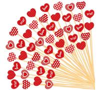 JarThenaAMCS Valentine's Day Cocktail Picks Multiple Red Heart Handmade Toothpicks Decorative 6 Styles Garnish Sticks For Wedding Anniversary Birthday, 120Pcs