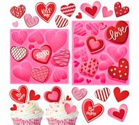 JarThenaAMCS Valentine's Day Fondant Mold Love Hearts Silicone Chocolate Candy Mould Baking Mold for Wedding Anniversary Party Sugar Craft Gum Resin Clay, 2Pcs