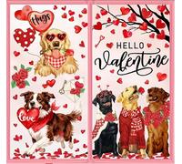 JarThenaAMCS Valentine's Day Window Clings Window Stickers Love Heart Dog Double-Sided Glass Decals for Wedding Anniversary Home Office Classroom Party Wall Decor, 9 Sheets