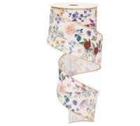 JarThenaAMCS Vintage Floral Wired Ribbon 2.5 Inch Wildflower Ribbon for Bow Wreath Craft Gift Wrap Spring Holiday Wedding Birthday Party Home Decor