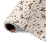JarThenaAMCS Western Cowboy Wrapping Paper -Mini Roll- 17 Inch x 16.4Ft Brown Wild West Rodeo Gift Wrap Paper Farmhouse Art Paper for Birthday Baby Shower DIY Crafts
