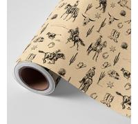 JarThenaAMCS Western Cowboy Wrapping Paper -Mini Roll- 17 Inch x 32.8Ft Black Kraft Wild West Rodeo Gift Wrap Paper Farmhouse Art Paper for Birthday Baby Shower DIY Crafts