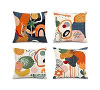 Jartinle Colorful Abstract Art Mid Century Modern Throw Pillow Covers 16x16 Fall Boho Floral Geometric Minimalist Pillow Covers for Couch Outdoor Décor Set of 4
