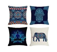 Jartinle Navy Mandala Pattern Throw Pillow Covers 18x18 Set of 4 Boho Accents Decorative Throw Pillows for Couch, Sofa, Outdoor Patio Bohemian Decor